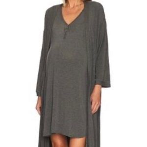 Hatch Bamboo Maternity Nursing Gown with Matching Robe 2-piece Set in Charcoal